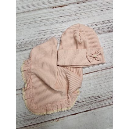 Bavlnená dievčenská čiapka s nákrčníkom - Ružová (Veľkosť UNI)