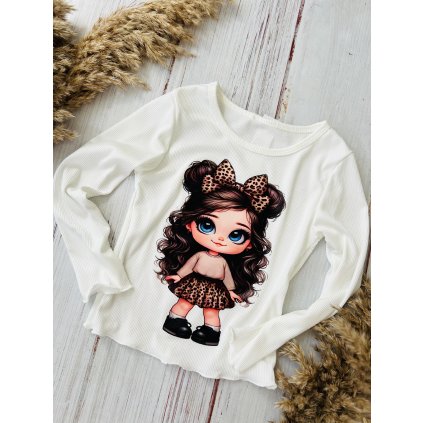 Dievčenské tričko s bábikou - Biela (Veľkosť 152/158)