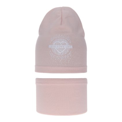 Prechodná dievčenská čiapka a nákčník (Veľkosť 4-10 rokov, Farba Ružová)