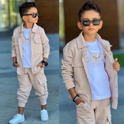 3 dielny chlapčenský set - Béžová (Veľkosť 122/128)