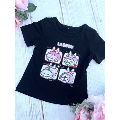 Bavlnené dievčenské tričko LABUBU - Čierna (Veľkosť 104/110)