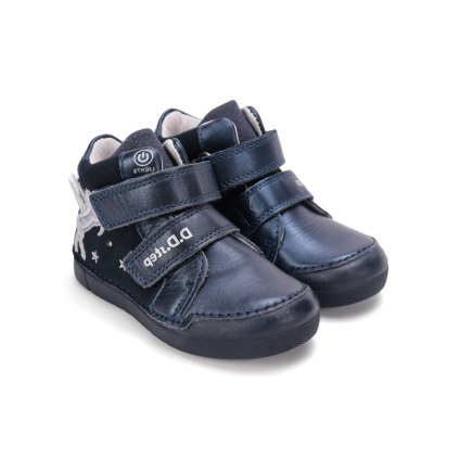 LED svietiaca dievčenská kotníková obuv D.D.STEP - Modrá (Veľkosť 28)