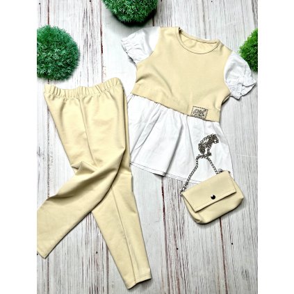2 dielny dievčenský set s kabelkou - Béžová (Veľkosť 146/152)
