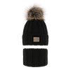 Dievčenská pletená zimná čiapka s nákrčníkom (Veľkosť UNI, Farba Čierna)