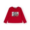 Dievčenské tričko s dlhým rukávom s potlačou - Červená (Veľkosť 104)