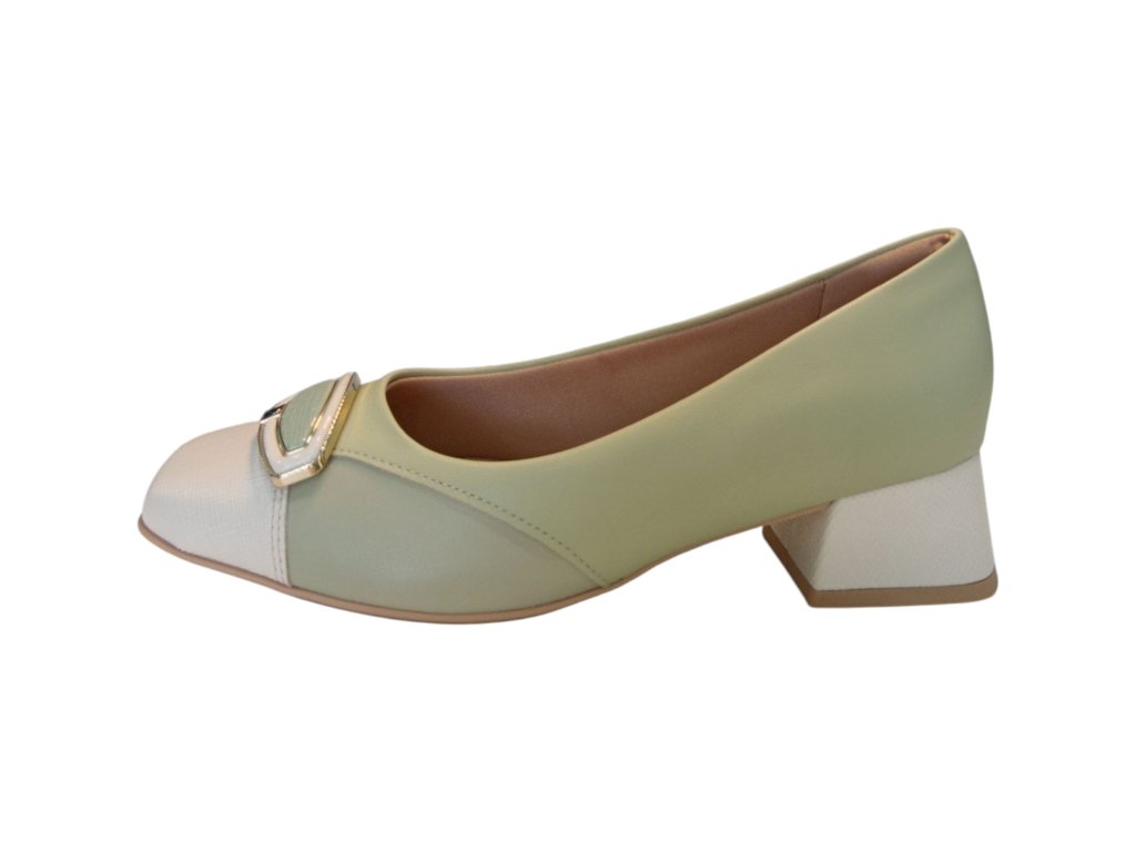 PICCADILLY dámské lodičky 160085-9 zelenkavé s krémovou špičkou