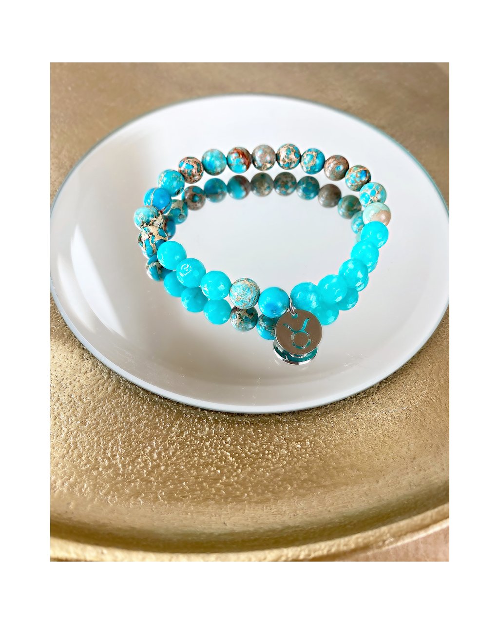 Náramek podle znamení býk chryzokol a modrý achát