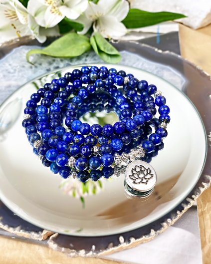 Dvojitý náramek z minerálů wrap lapis lazuli a květ lotosu