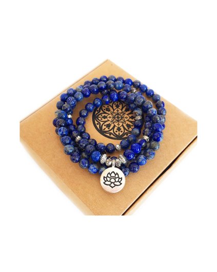 Dvojitý náramek z minerálů wrap lapis lazuli a květ lotosu