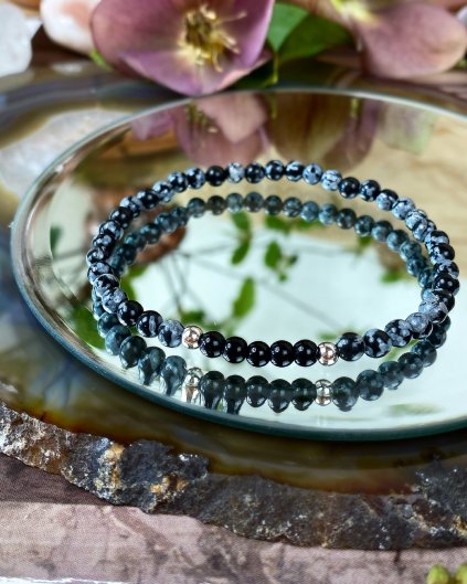 Náramek z lávového kamene Gabbro a černý onyx 4 mm