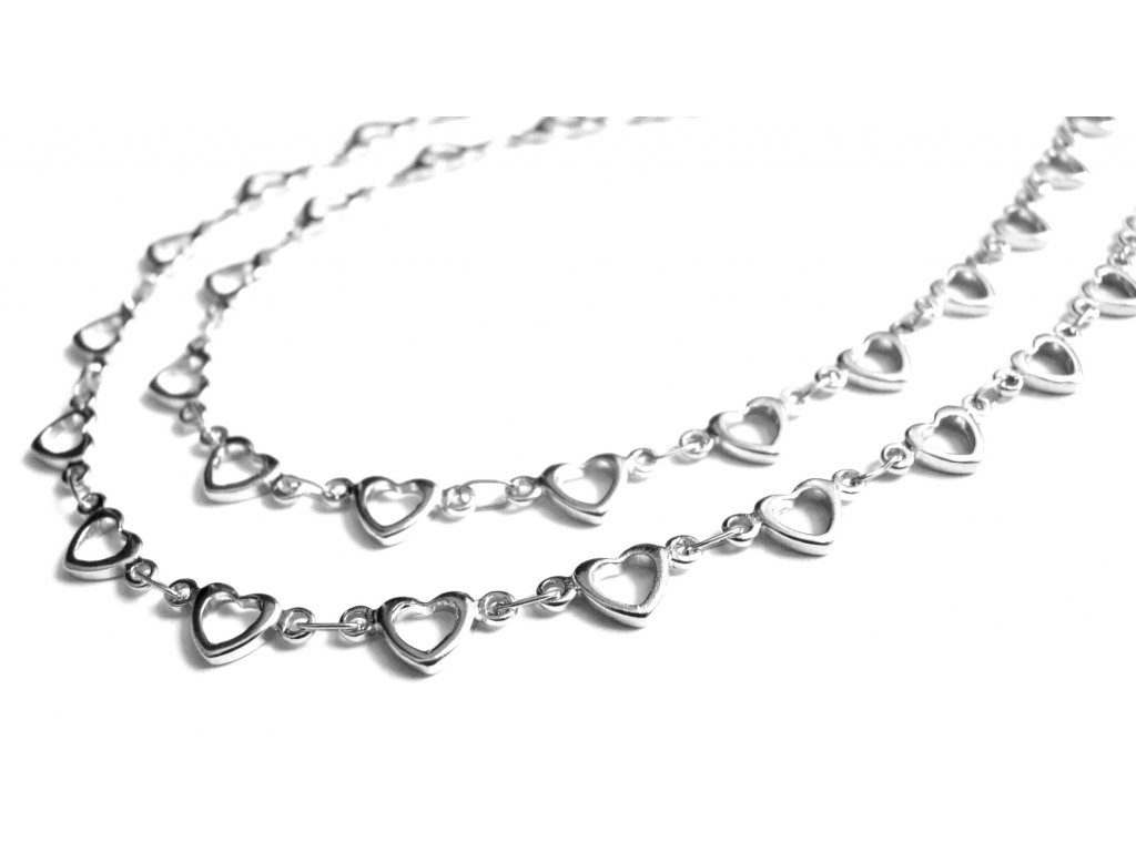 řetízek (náhrdelník) -chirurgická ocel - srdíčka - 180122