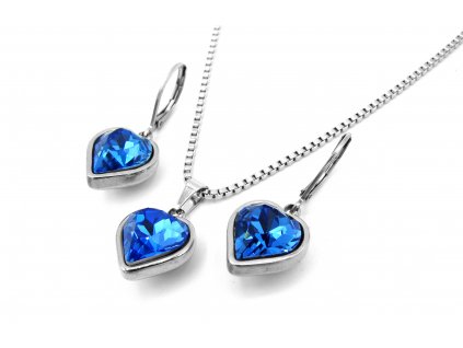 souprava - náhrdelník a náušnice - chirurgická ocel - srdce - modré