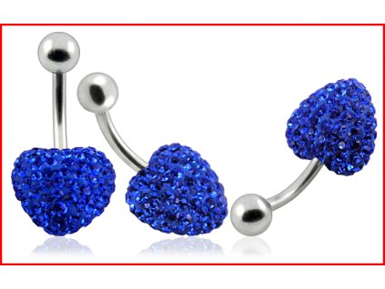 piercing s krystaly - srdce - modré