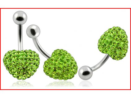 piercing s krystaly - srdce - zelené
