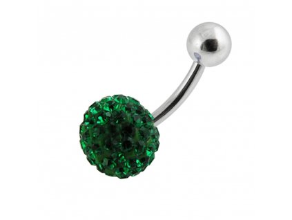 piercing s krystaly - koule - zelená