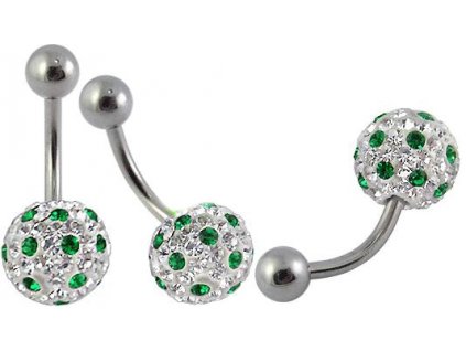 piercing s krystaly - koule - zelenobílá