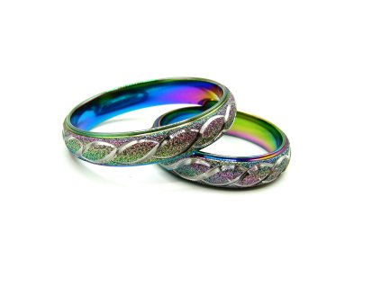 duhový snubní prsten z chirurgické oceli holografický prsten dámský pánský z chirurgické oceli