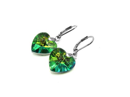 dámské náušnice swarovski srdce z chirurgické oceli swarovski srdce náušnice zelené chirurgická ocel