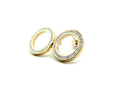Krásné zlaté náušnice kroužky s bílými kamínky z chirurgické oceli chirurgická ocel