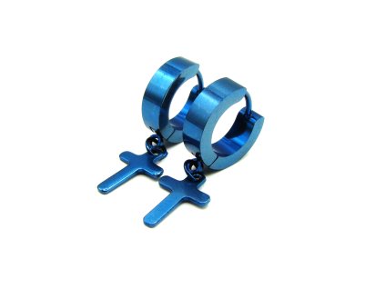 Produkt náušnice chirurgická ocel modrý křížek. Krásné náušnice z chirurgické oceli - kříž, křížek