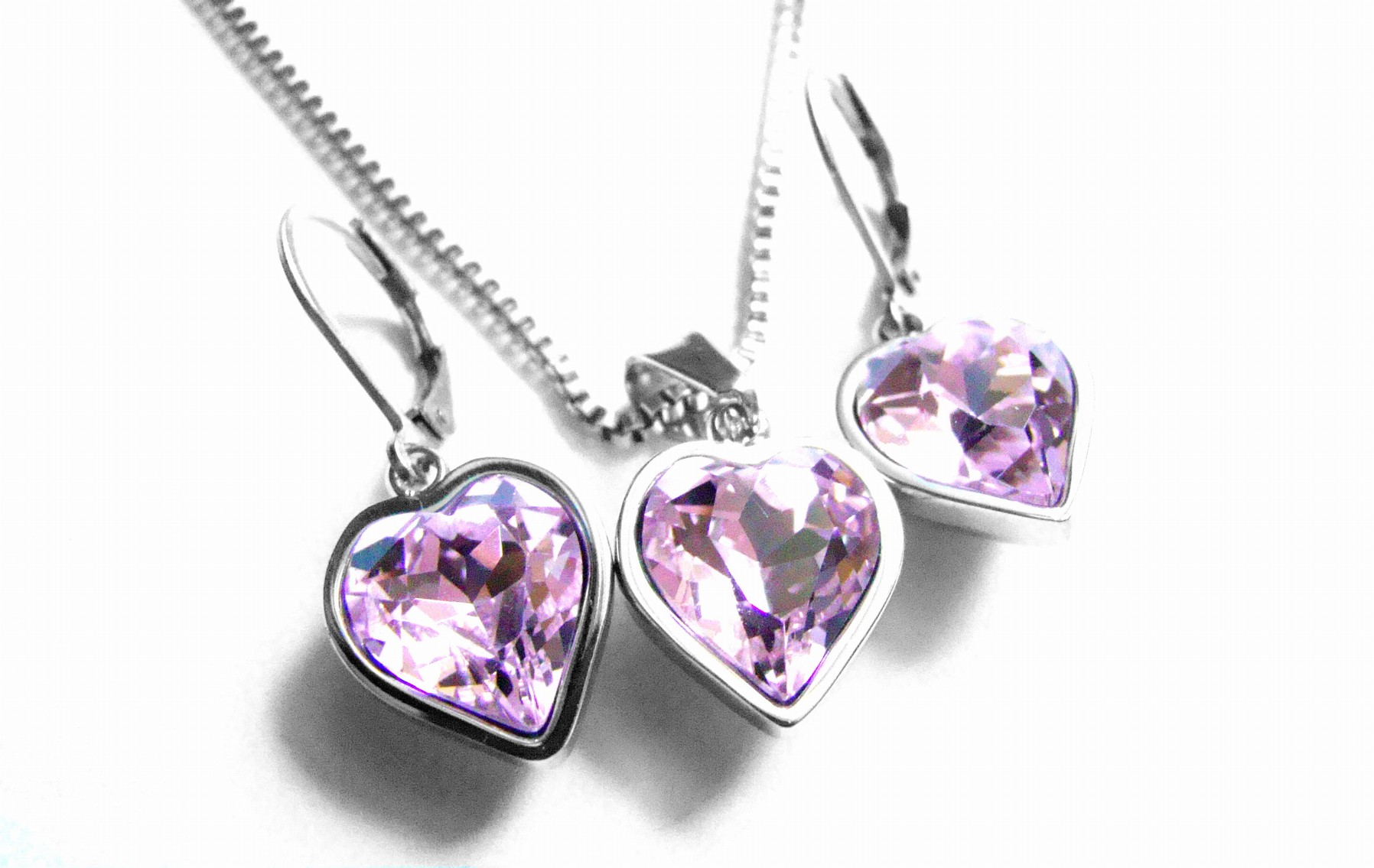 Steel Jewelry růžový srdíčkový Set náhrdelník a náušnice z chirurgické oceli SET151114