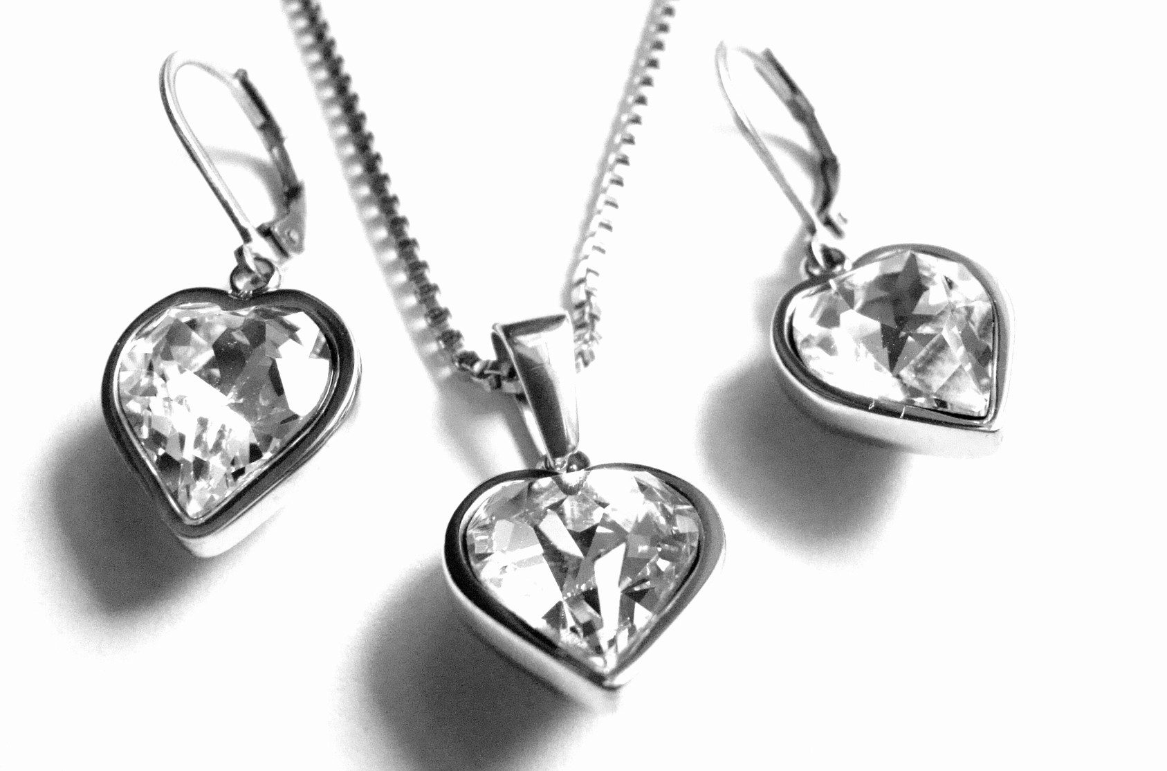 Steel Jewelry Set náhrdelník a náušnice srdce s čirým krystalem z chirurgické oceli SET151116