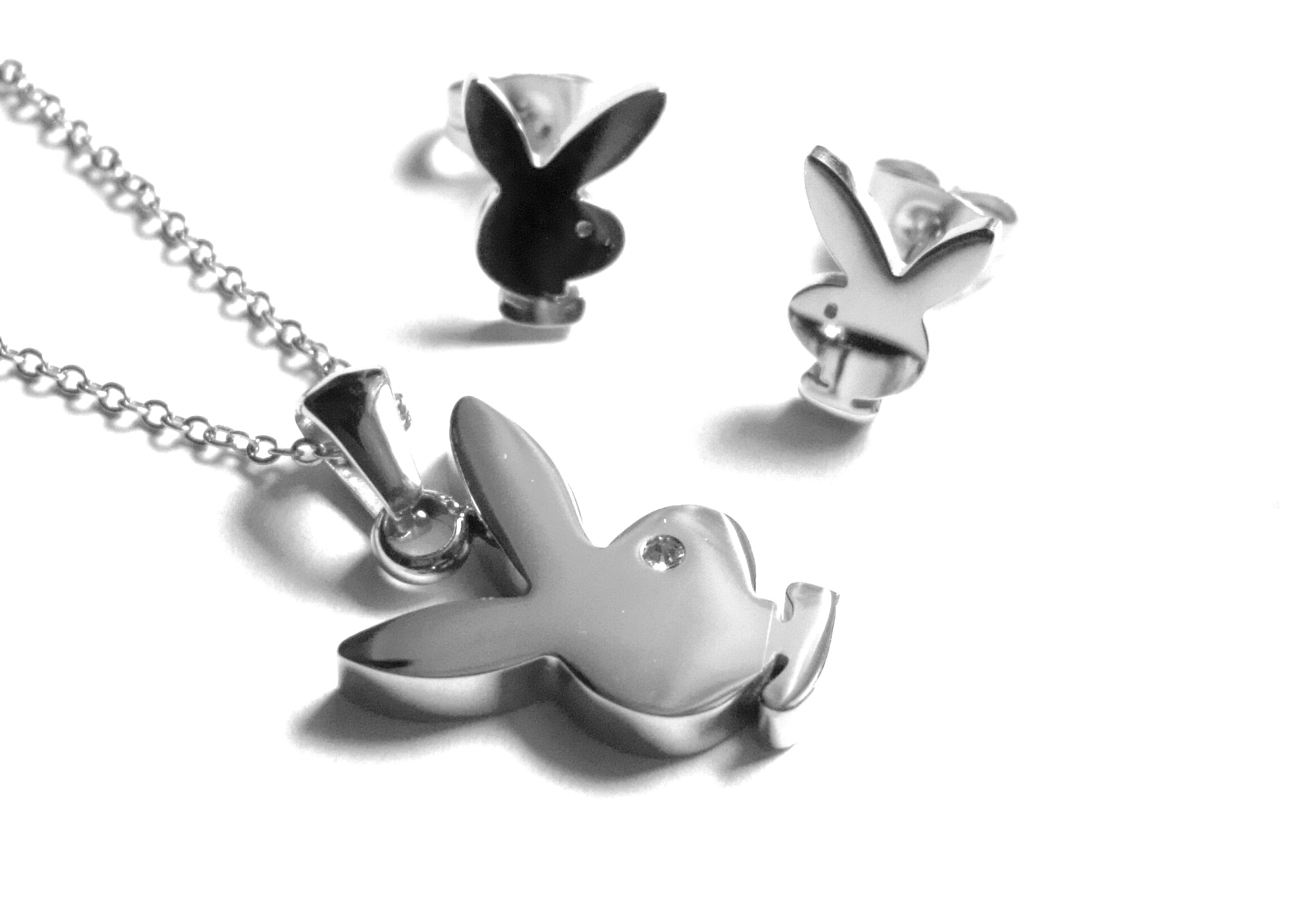 Steel Jewelry Set náhrdelník a náušnice playboy z chirurgické oceli SET140305