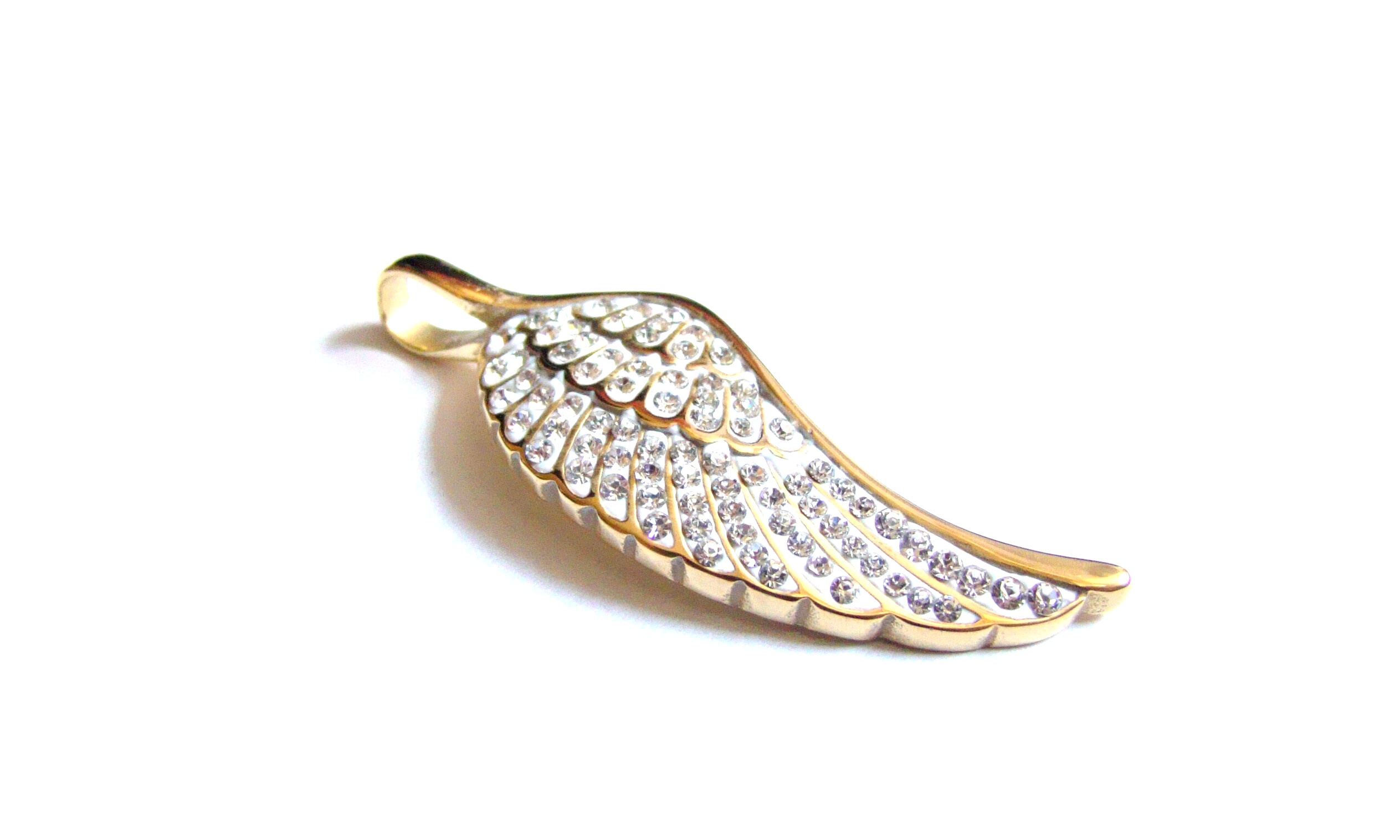 Steel Jewelry Přívěsek andělské křídlo gold s krystalky z chirurgické oceli PR171107
