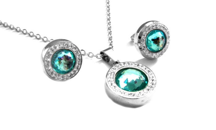 Steel Jewelry Set náhrdelník a náušnice tyrkysové z chirurgické oceli SET080351