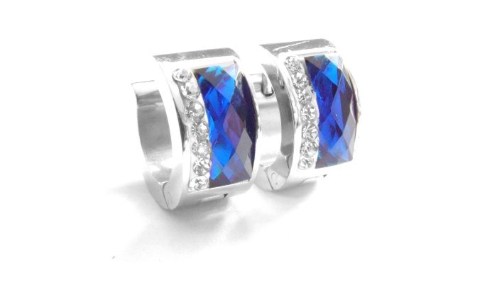Steel Jewelry Náušnice modré kroužky z chirurgické oceli NS090212