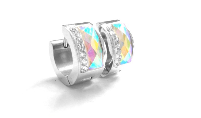 Steel Jewelry Náušnice duhové kroužky z chirurgické oceli NS090257