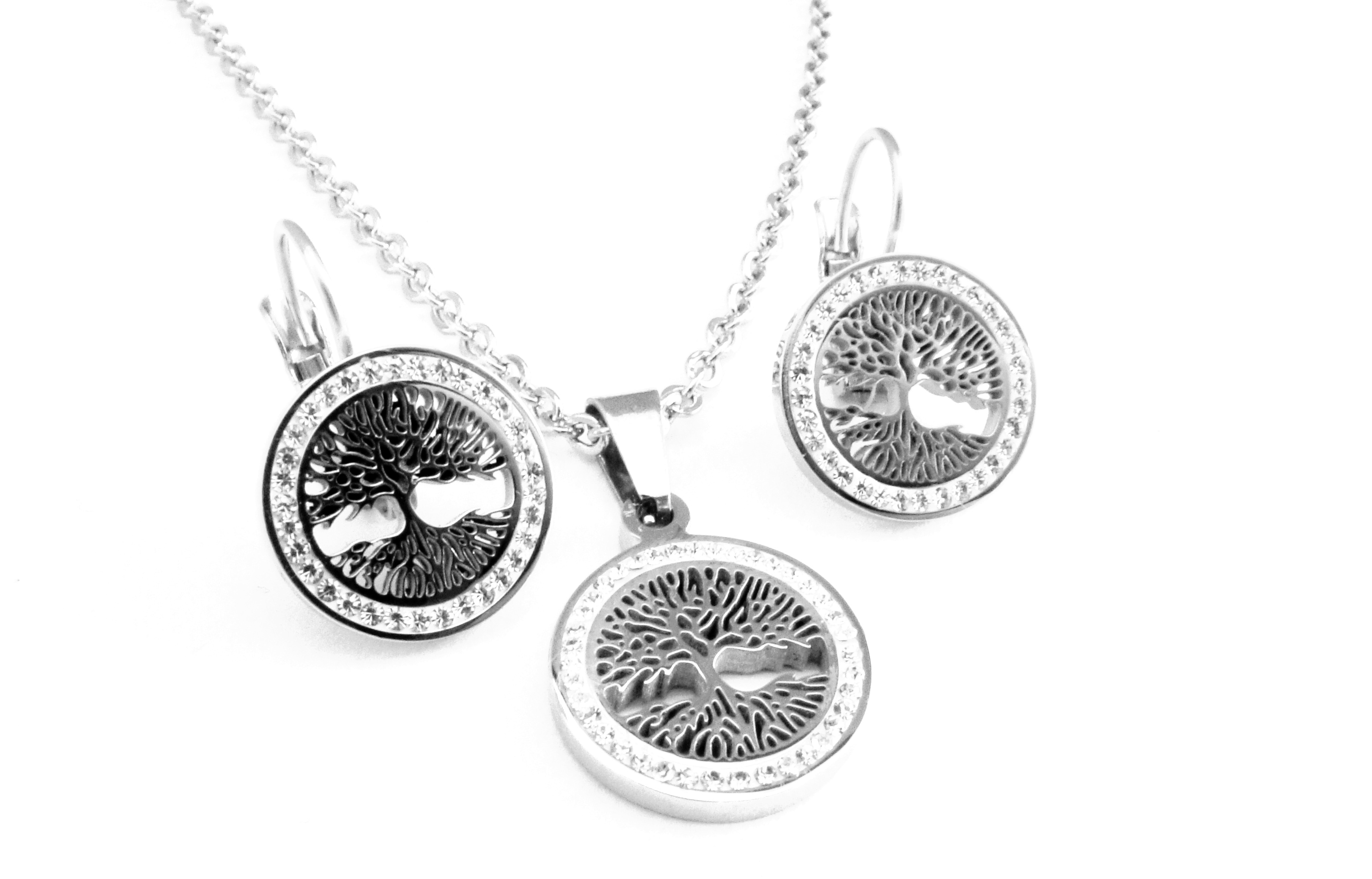 Steel Jewelry Set náhrdelník a náušnice strom života s krystalky z chirurgické oceli SET080354