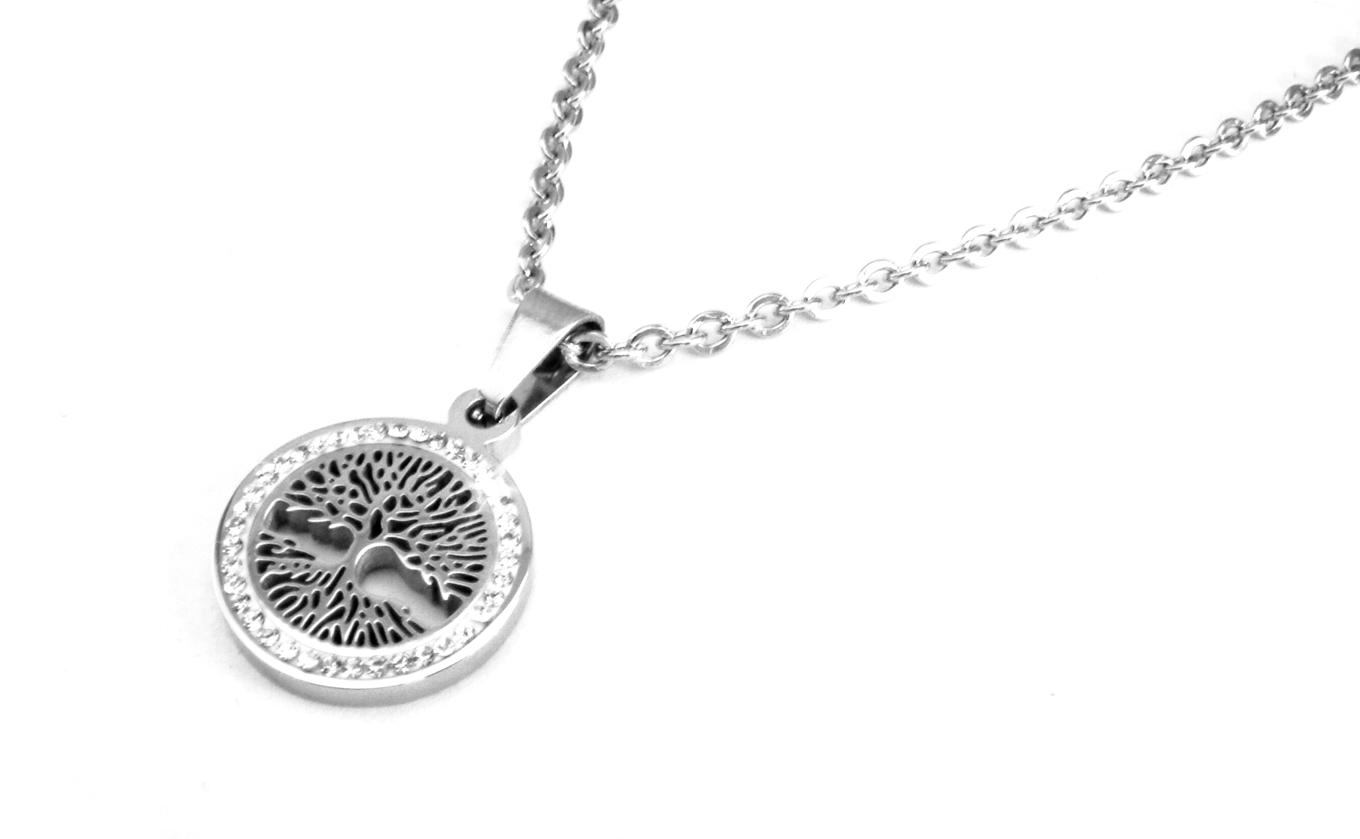 Levně Steel Jewelry Náhrdelník strom života s krystalky z chirurgické oceli NH606021