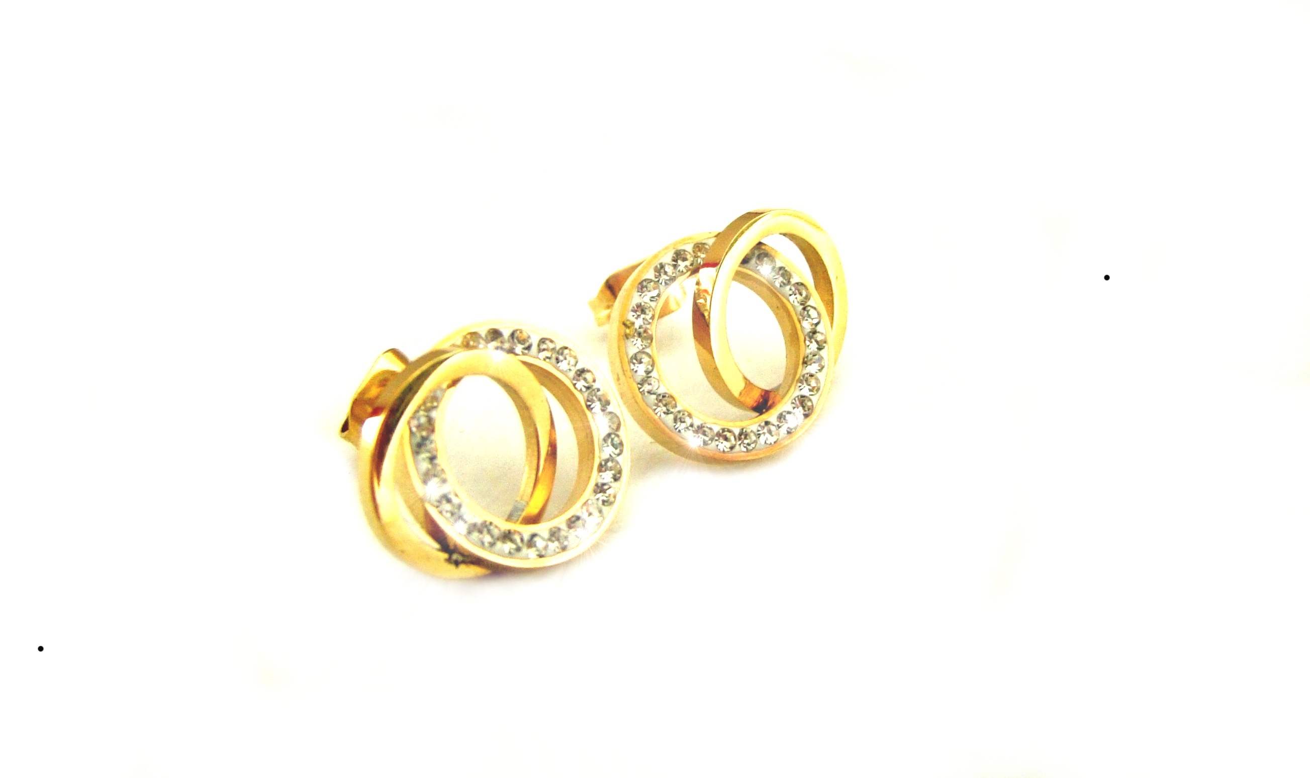 Steel Jewelry Náušnice propojené kroužky gold s krystalky z chirurgické oceli NS140306