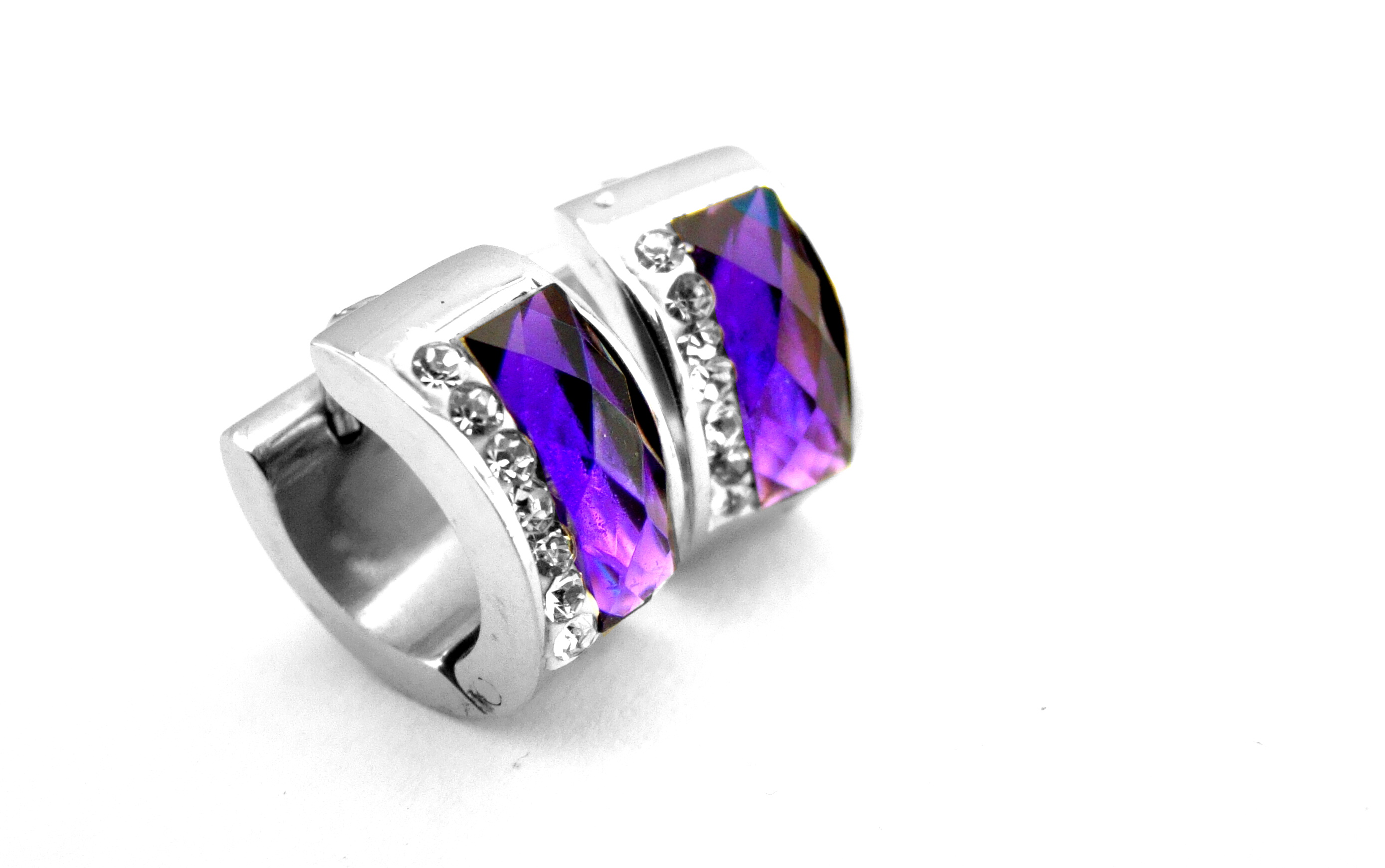 Steel Jewelry Náušnice fialové kroužky z chirurgické oceli NS100227
