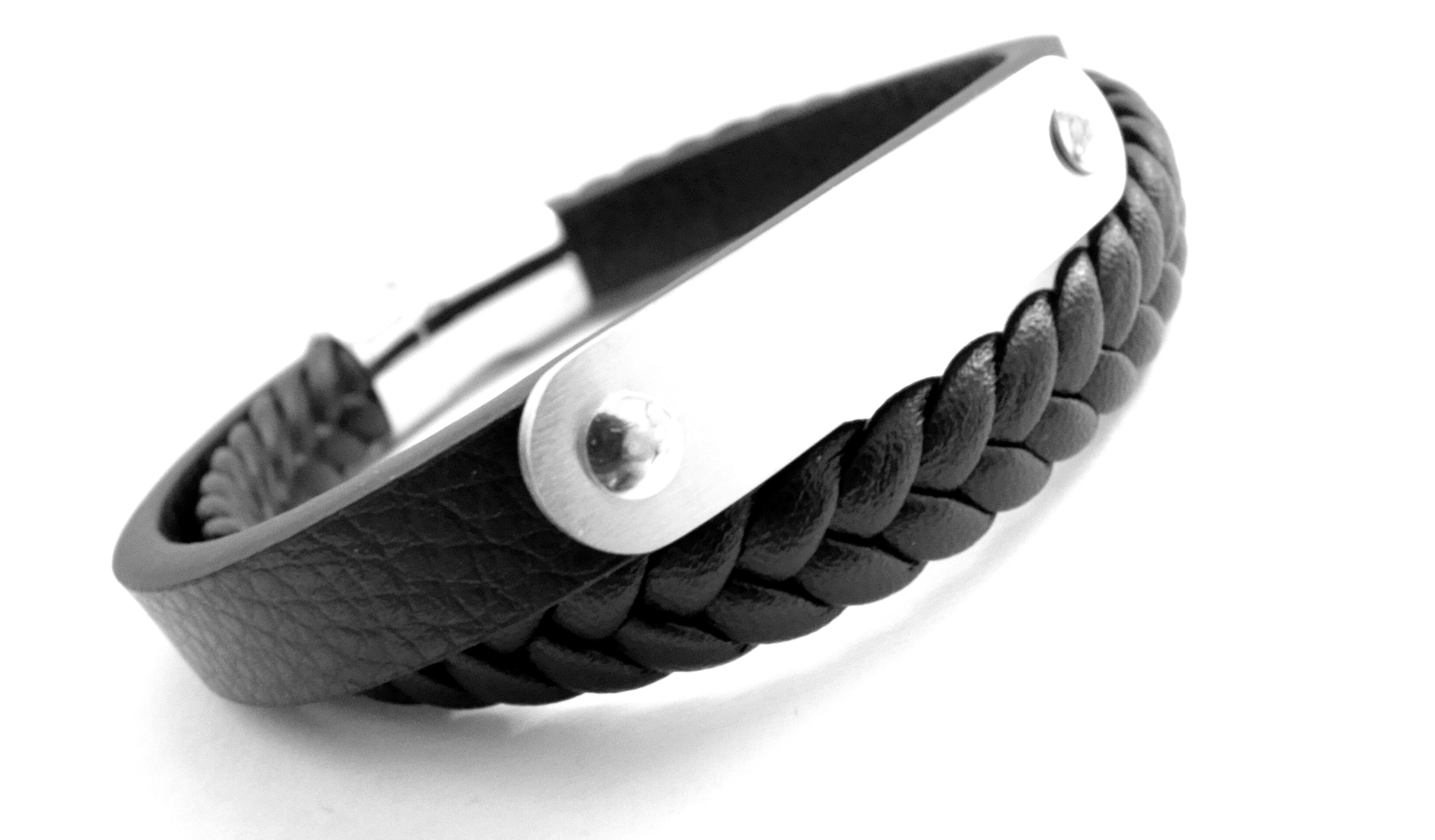 Steel Jewelry pánský černý kožený náramek s kombinací chirurgické oceli NR180412