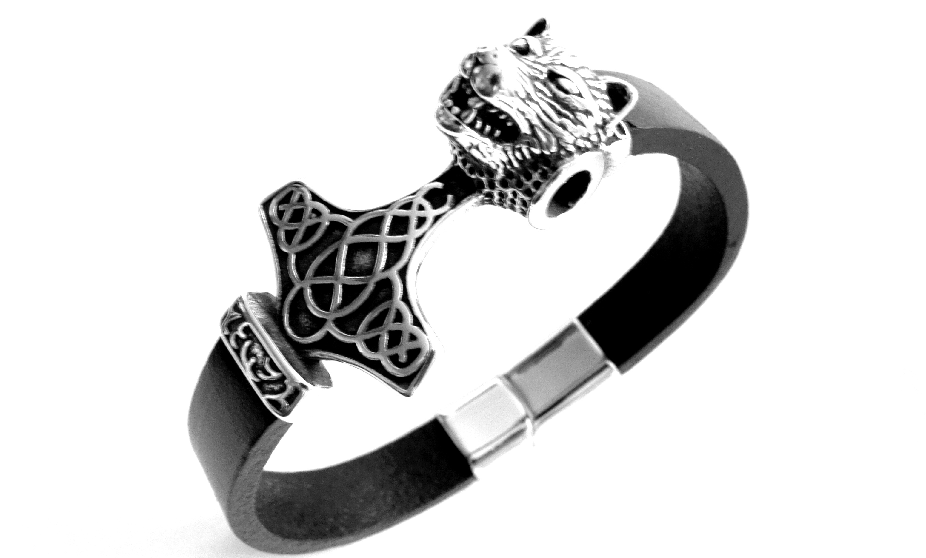 Steel Jewelry Náramek Vlk černý kožený s kombinací chirurgické oceli NR180416