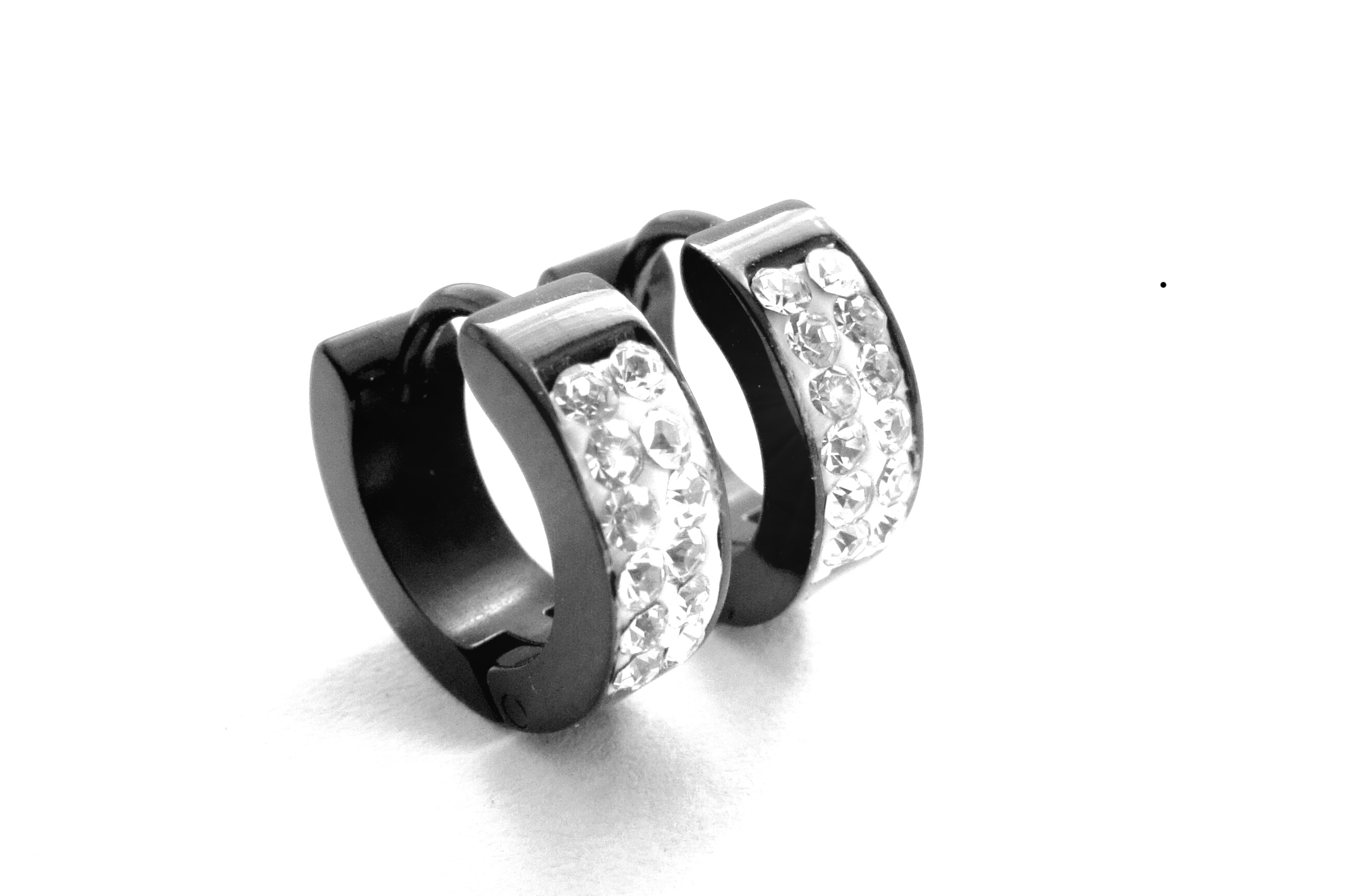 Steel Jewelry Náušnice černé kroužky s krystalky z chirurgické oceli NS121126