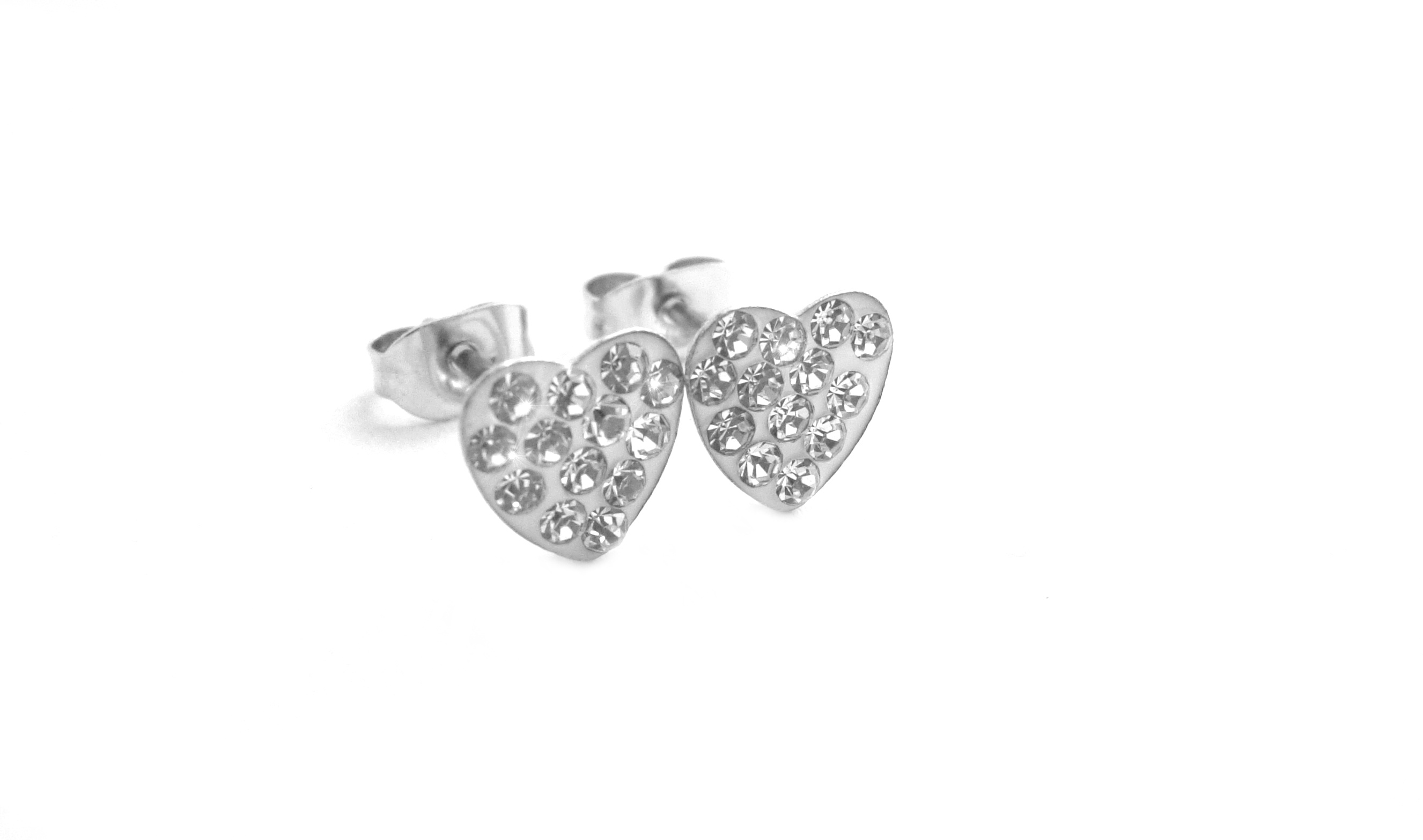 Steel Jewelry Náušnice Srdce bílé krystalkové z chirurgické oceli NS180423
