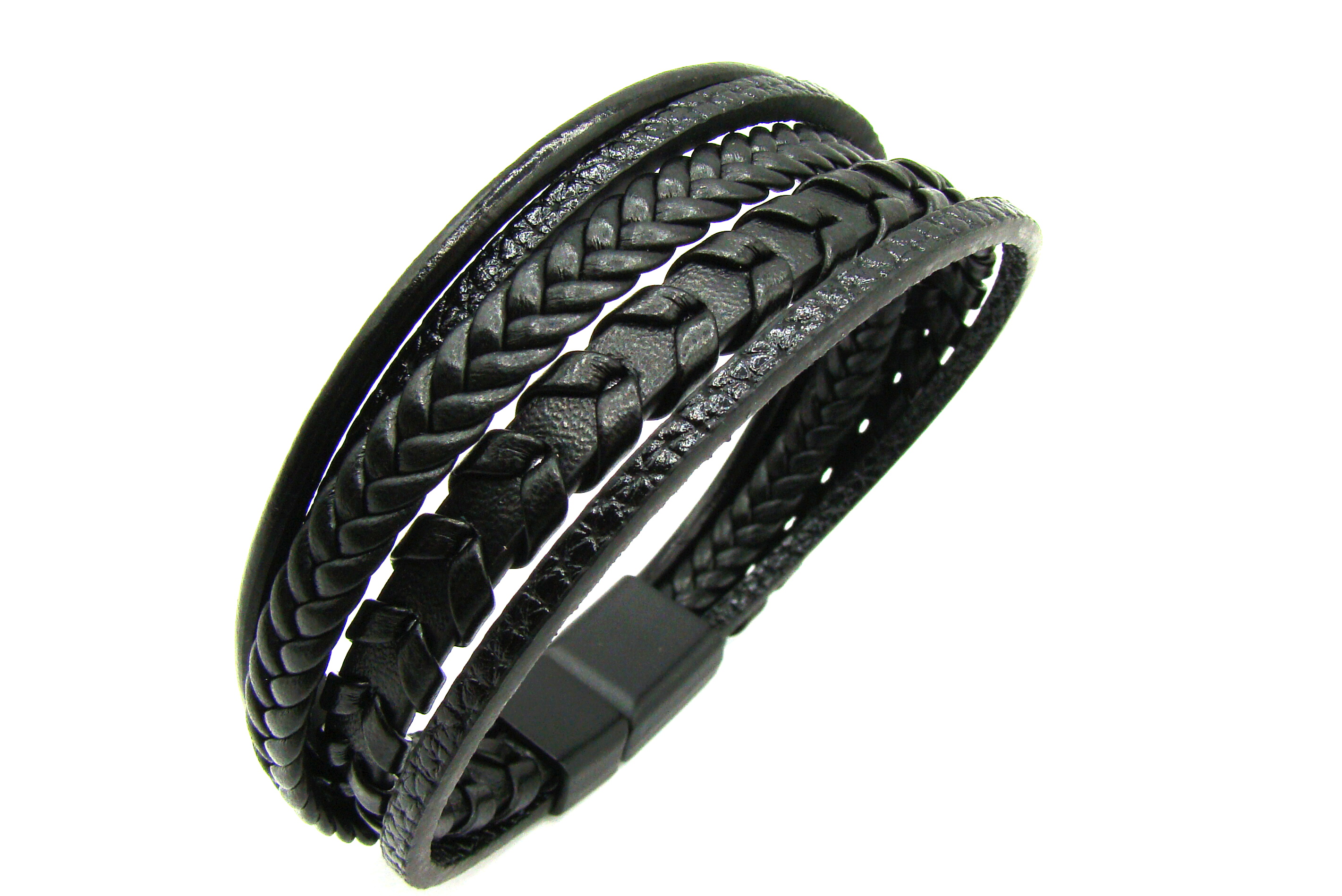 Steel Jewelry Kožený Náramek Pánský Černý NR140920