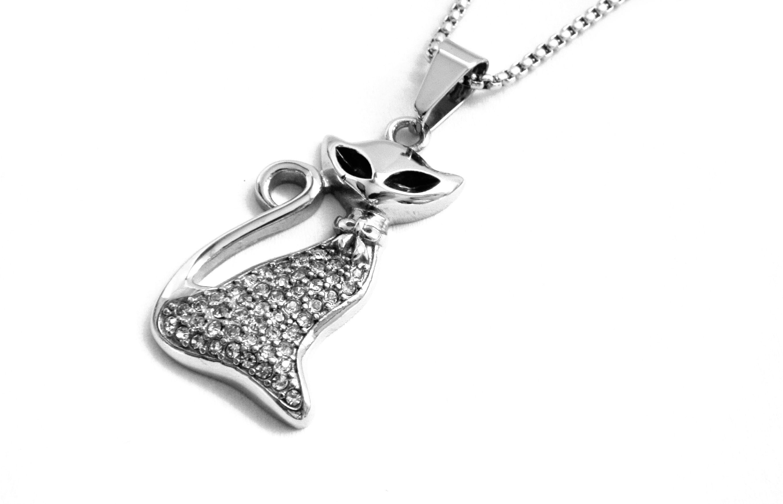 Levně Steel Jewelry Náhrdelník kočka bílá z chirurgické oceli NH151209