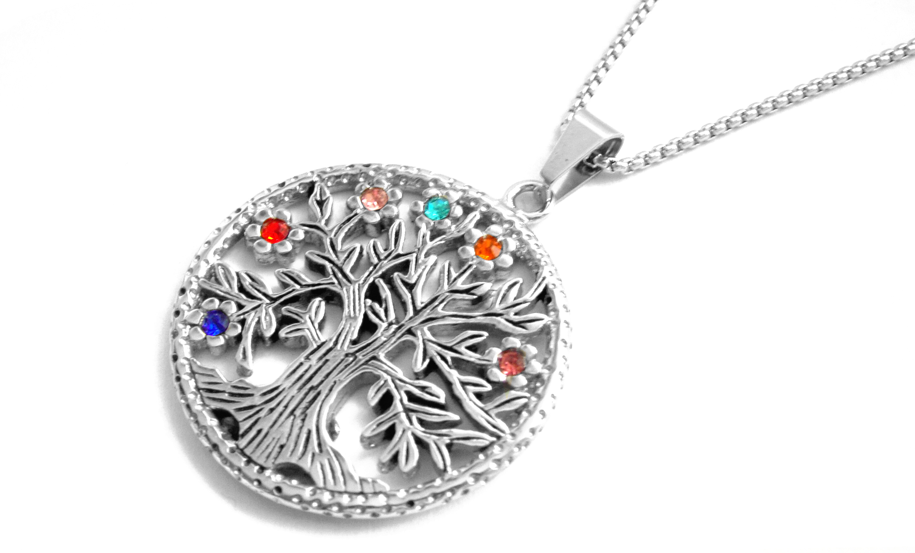 Levně Steel Jewelry Náhrdelník strom života s barevnými krystalky z chirurgické oceli NH090255