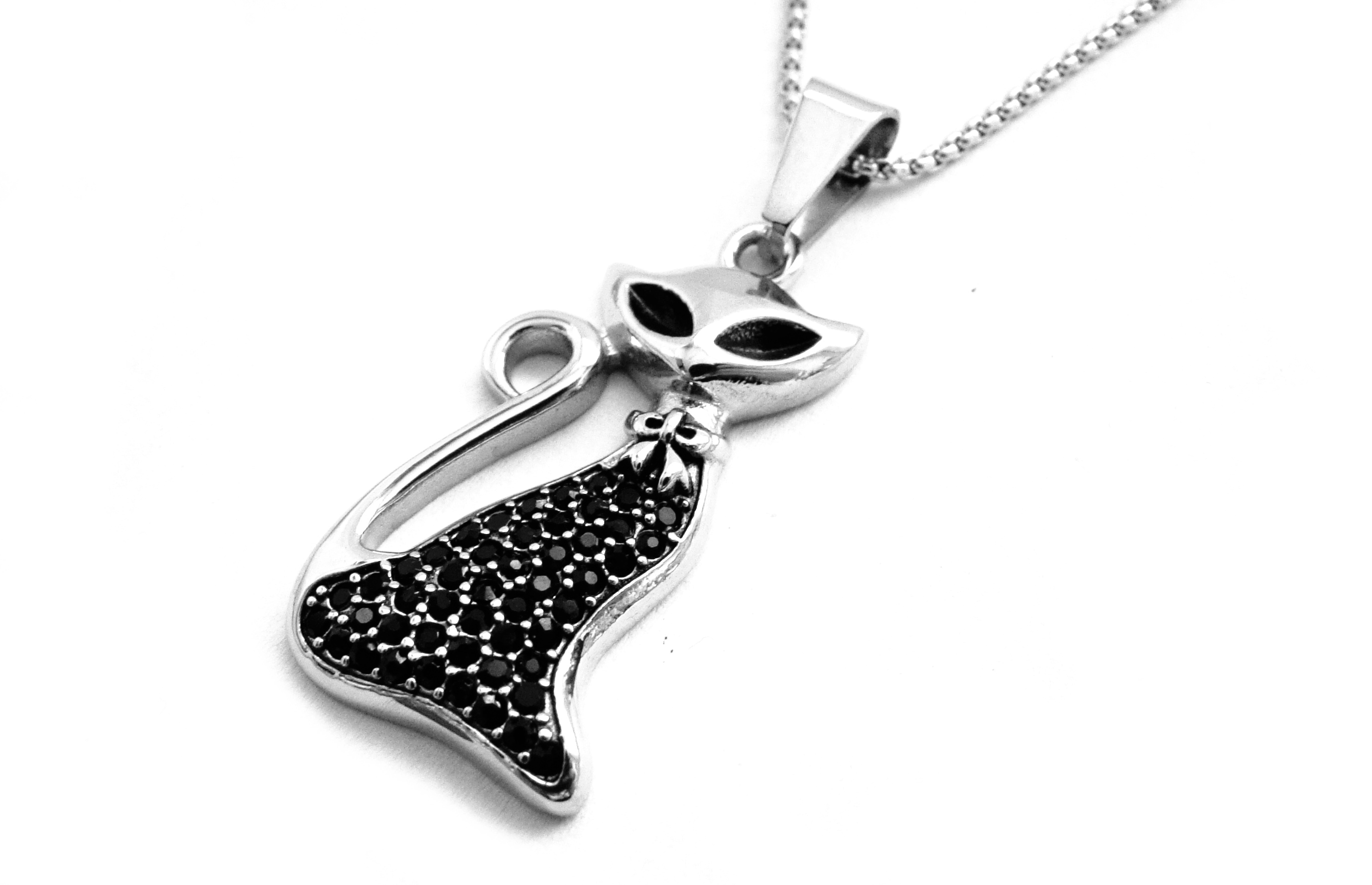 Levně Steel Jewelry Náhrdelník kočka černá z chirurgické oceli NH151235