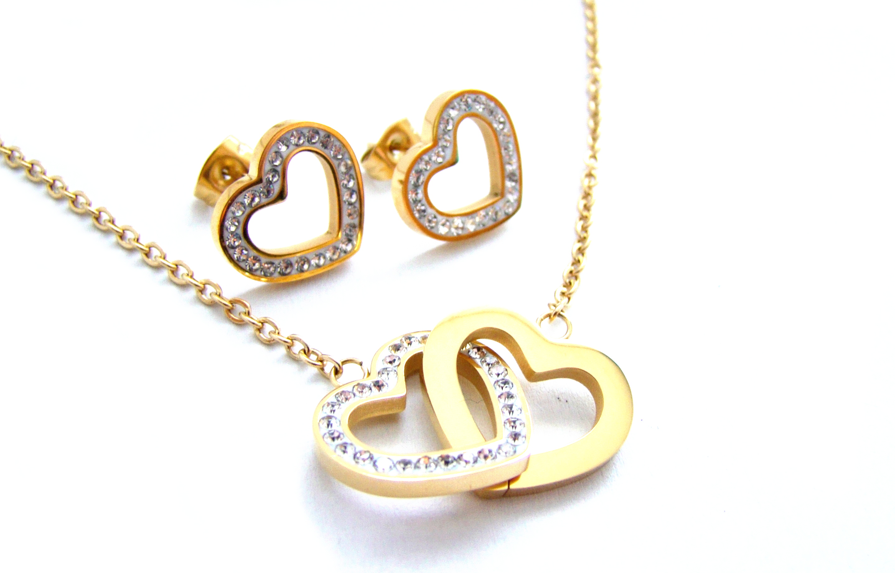Steel Jewelry Set náhrdelník a náušnice srdce gold z chirurgické oceli SET180482