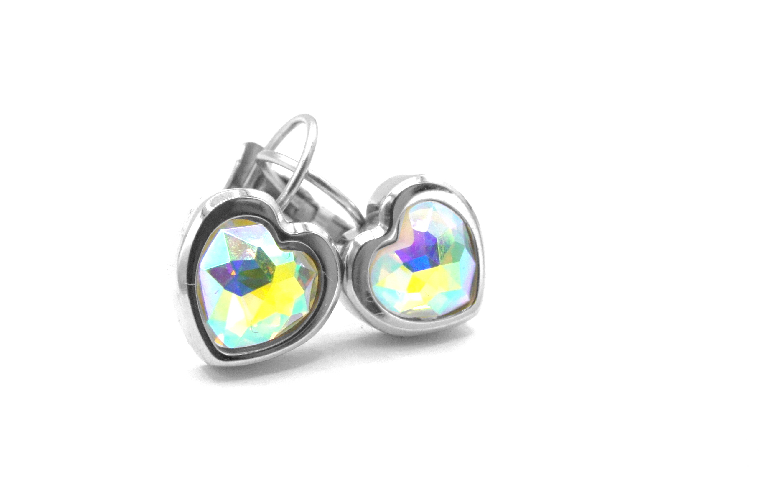 Steel Jewelry Náušnice srdce duhové z chirurgické oceli NS220112
