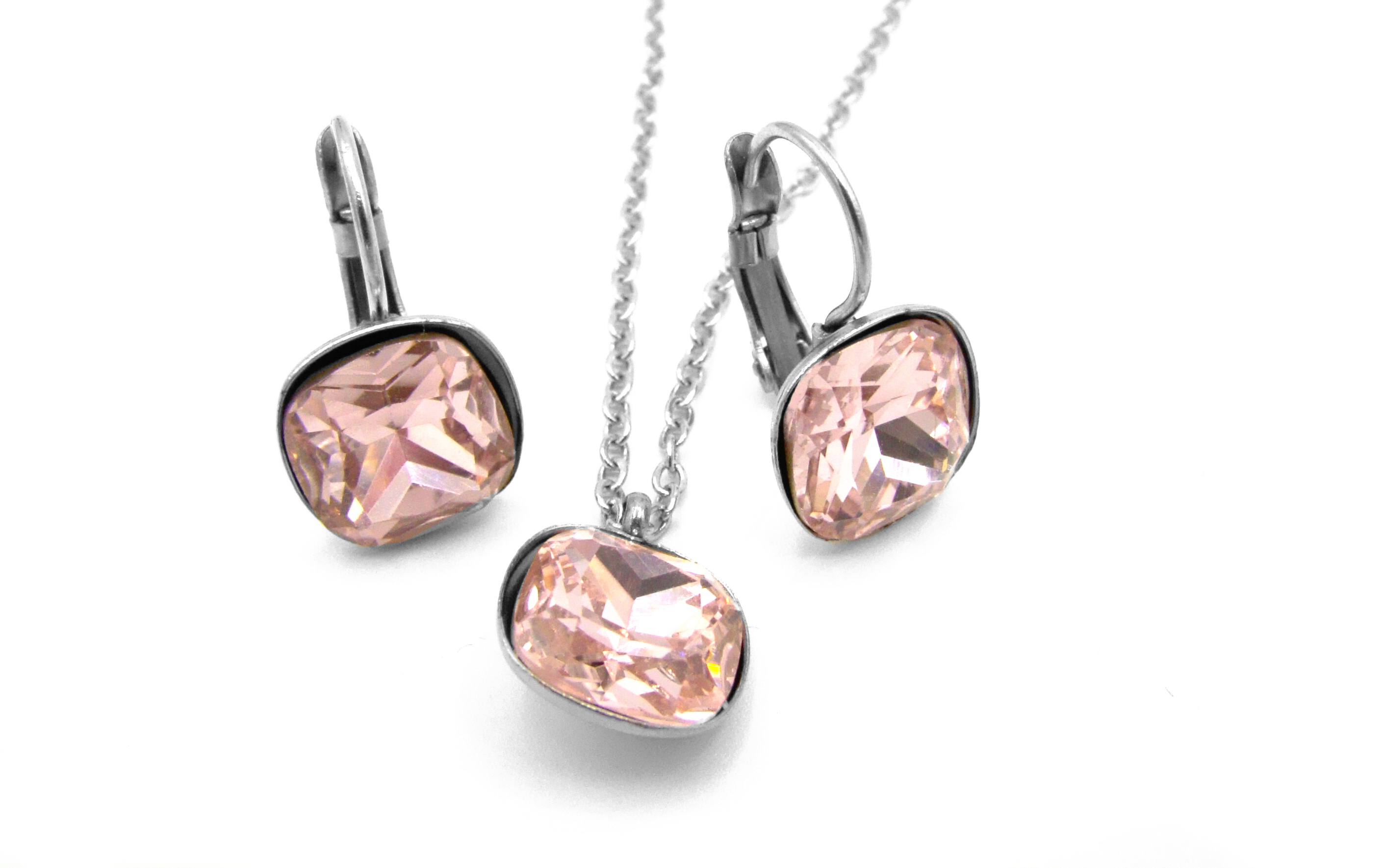 Steel Jewelry růžový set náhrdelník a náušnice z chirurgické oceli SET220131