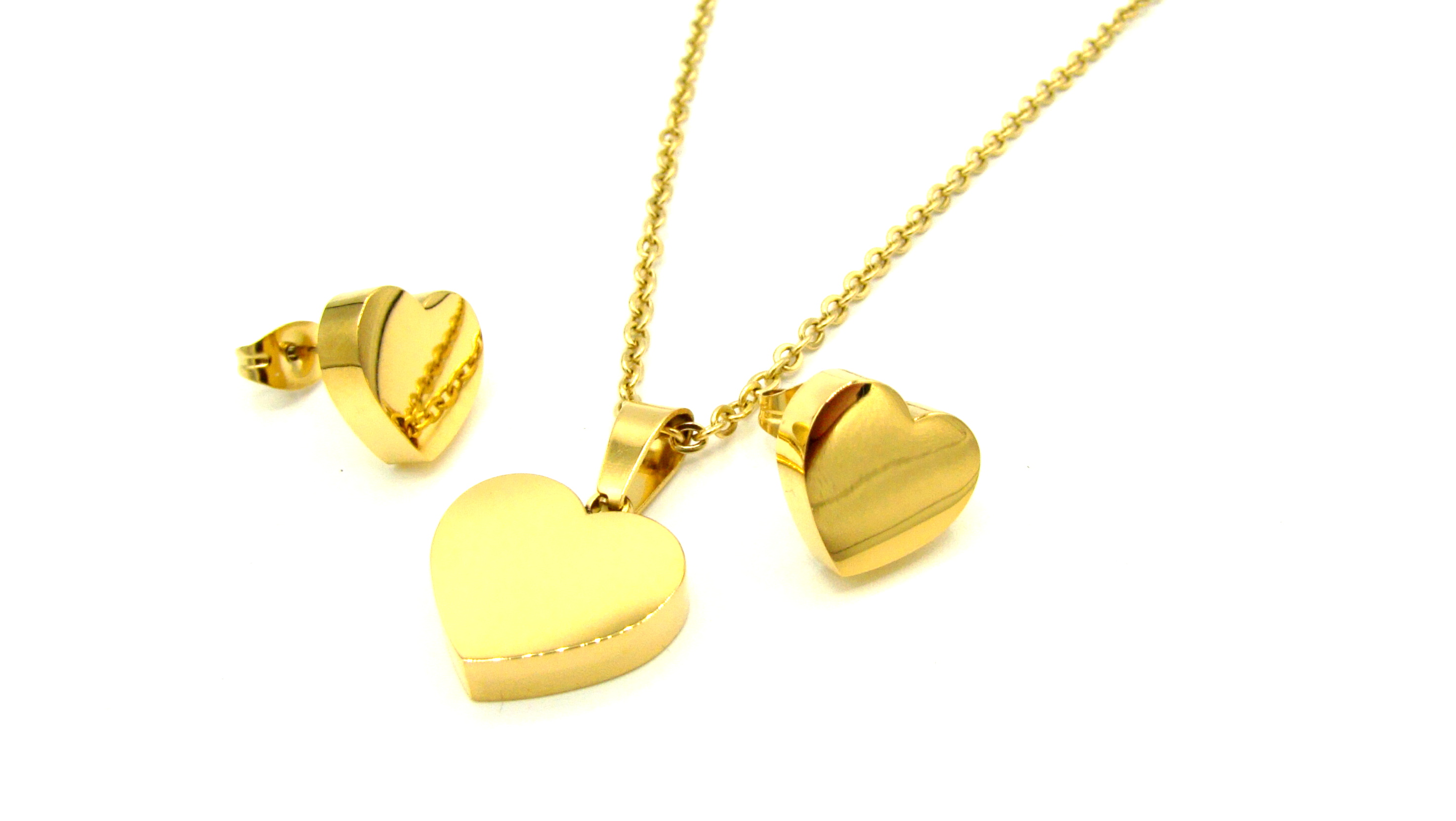 Steel Jewelry Set náhrdelník a náušnice zlaté srdce z chirurgické oceli SET171018
