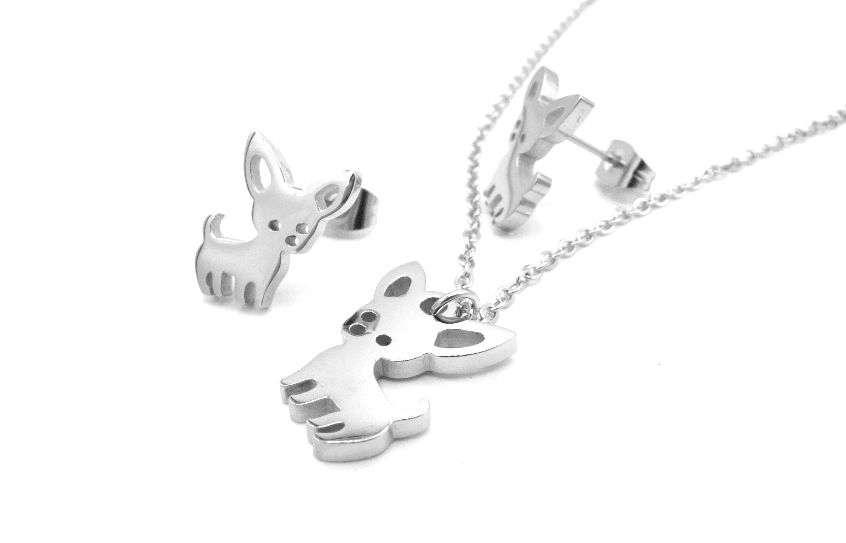 Steel Jewelry Set náhrdelník a náušnice Čivava z chirurgické oceli SET090120