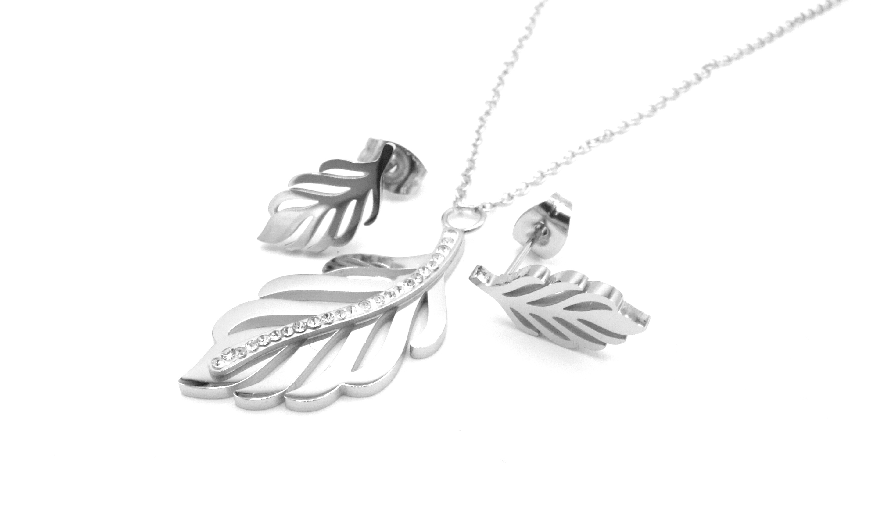 Steel Jewelry Set náhrdelník a náušnice lístky z chirurgické oceli SET180230