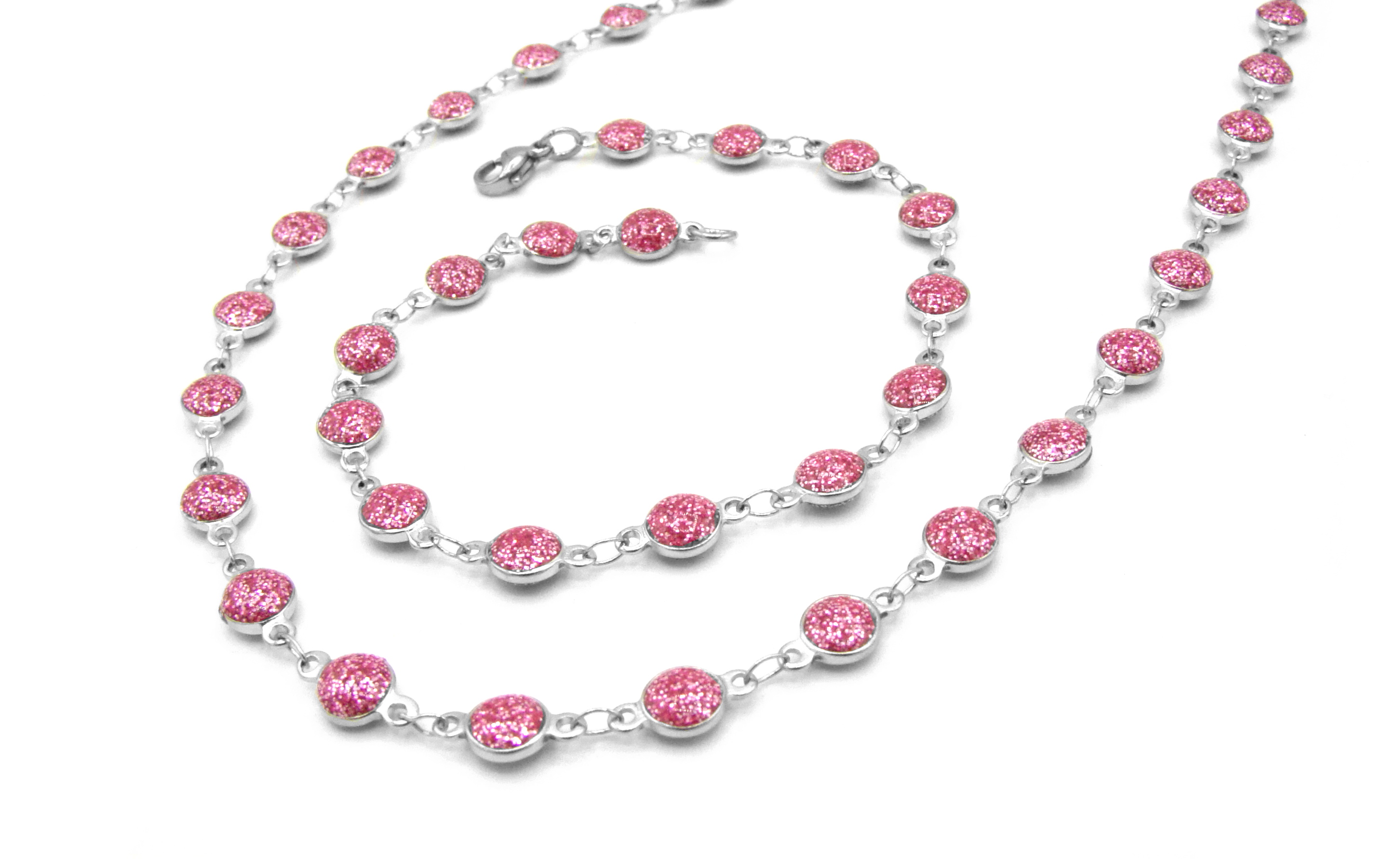 Steel Jewelry Set náhrdelník a náramek růžový z chirurgické oceli SET220158